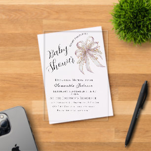 Coquette purple bow baby shower acrylic invitations