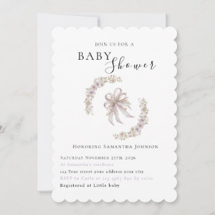 Coquette purple bow baby shower Invitation