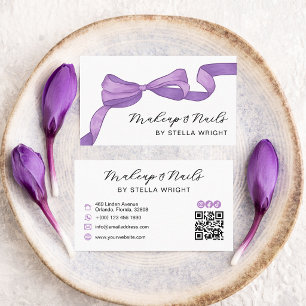 Coquette Purple Bow Beauty QR Code Business Card