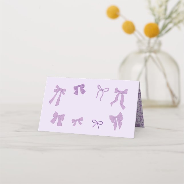 Coquette Purple Bow Theme Party Food Label Place Card (Front)