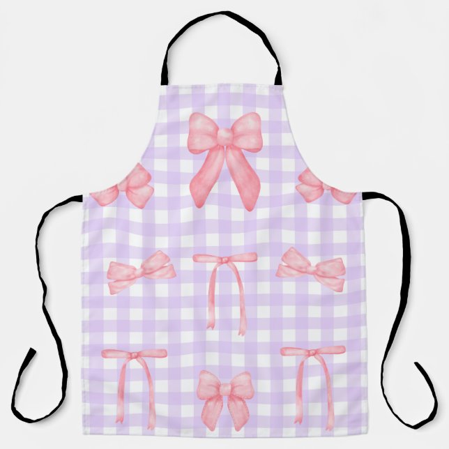 Coquette Purple Gingham & Pink Bow  Apron (Front)