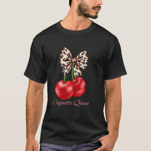 Coquette Queen Cherry Leopard Ribbon Bow Women Gir T-Shirt