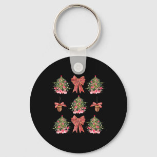 Coquette Red Bow Acorn Christmas Tree Girly Women Key Ring