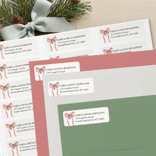 Coquette Red Bow Holly Christmas Return Address