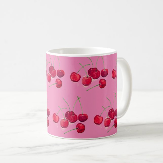 Coquette red Cherries fruit pattern Food pink  Coffee Mug (Front Right)