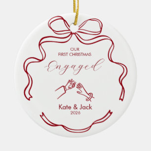 Coquette Red First Christmas Engaged Custom Ceramic Tree Decoration