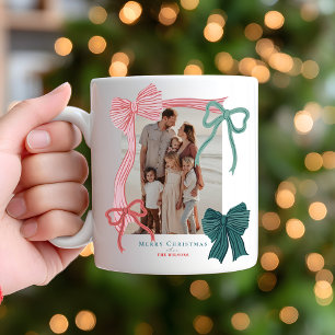 Coquette Red Green Bows 2 Photos Christmas Holiday Coffee Mug