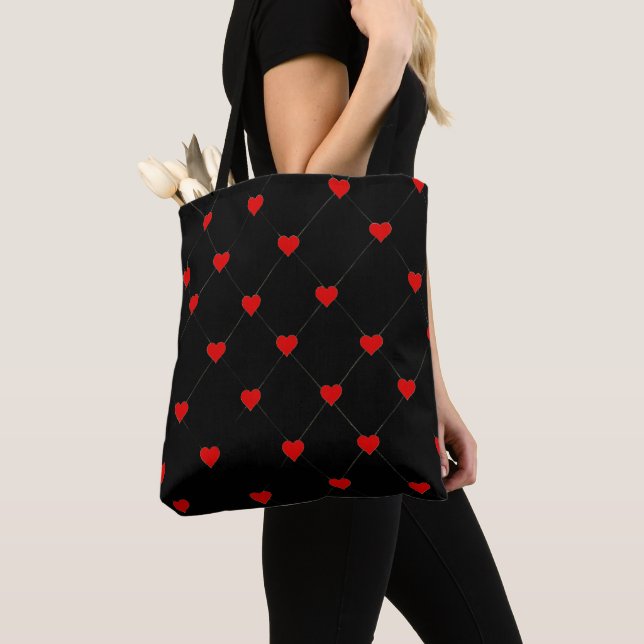Coquette Red Hearts Pattern Canvas Tote Bag (Close Up)