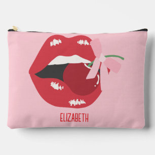Coquette Red Lips Pink Ribbon Bow Accessory Pouch