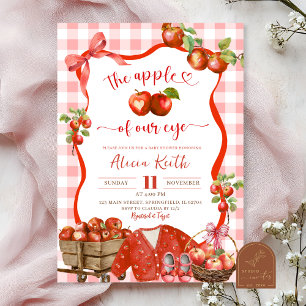 Coquette Red Plaid Apple Of Our Eye Baby Shower Invitation