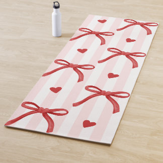 Coquette Red Ribbon Bows Pink Striped Yoga Mat
