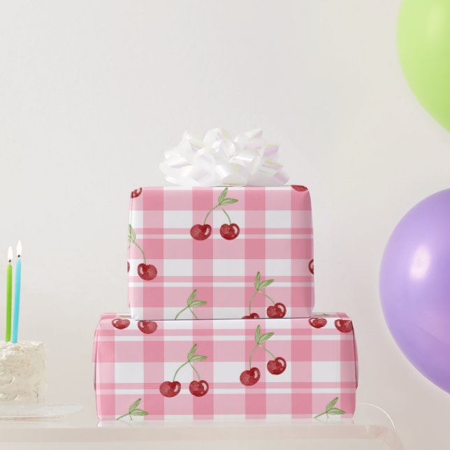 Coquette Red Sweet Cherry Pattern Wrapping Paper (Party Gifts)