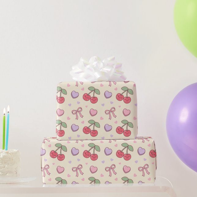 Coquette Red Sweet Cherry Pattern Wrapping Paper (Party Gifts)