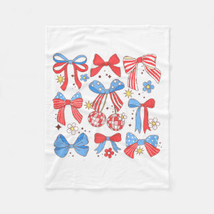 Coquette Red White &amp; Blue Patriotic Bows Retro Fleece Blanket