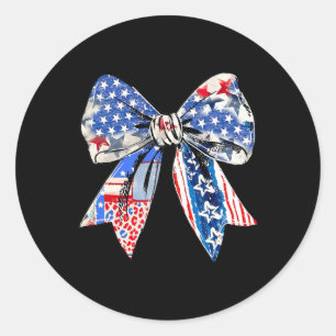 Coquette Red White And Blue Patriotic Bows Retro J Classic Round Sticker