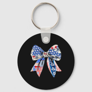 Coquette Red White And Blue Patriotic Bows Retro J Key Ring