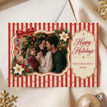 Coquette Retro Candy Stripe Photo Christmas