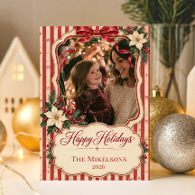 Coquette Retro Candy Stripe Photo Christmas