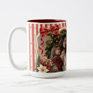 Coquette Retro Candy Stripe Photo Christmas Two-Tone Coffee Mug