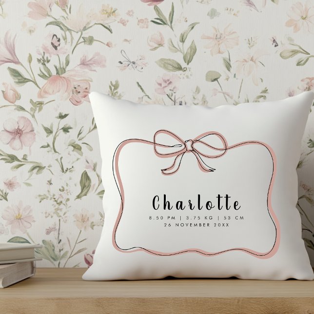 Coquette Ribbon Frame Name Birth Stats Cushion (Creator Uploaded)
