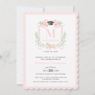 Coquette Ribbon Graduation Monogram Crest Invitation