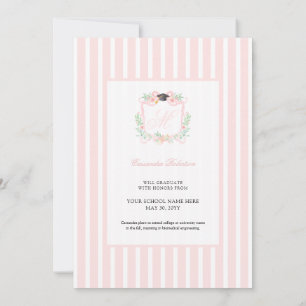 Coquette Ribbon Graduation Monogram Crest Invitation