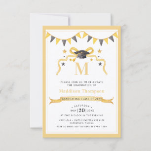 Coquette Ribbon Graduation Monogram Crest Invitation