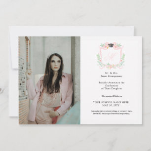  Coquette Ribbon Graduation Monogram Crest  Invitation