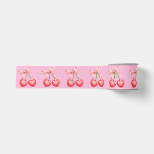 Coquette Ribbon Heart Shape Cherries with pink bow Grosgrain Ribbon