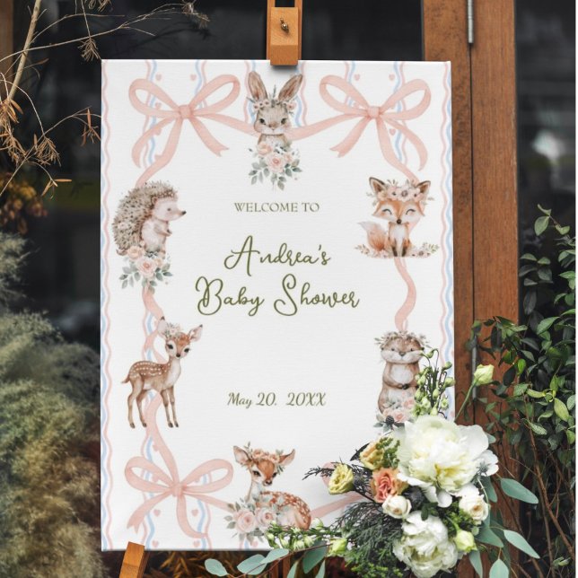 Coquette Ribbon Woodland Baby Shower Welcome Poster (Creator Uploaded)