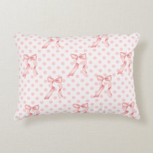 Coquette Room Decor Pink Bows & Polka Dots Decorative Cushion
