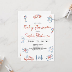 Coquette Rustic Red & Blue Christmas Baby Shower  Invitation