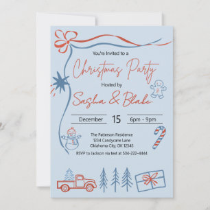 Coquette Rustic Red & Blue Christmas Party  Invitation