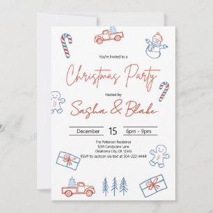 Coquette Rustic Red & Blue Christmas Party  Invitation