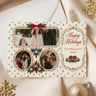 Coquette Scandinavian Folk 3 Photos Christmas Holiday Card