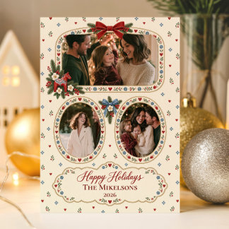 Coquette Scandinavian Folk 3 Photos Christmas Holiday Card