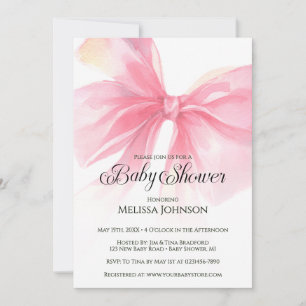 Coquette Script Pink Bow Girl Baby Shower Invitation