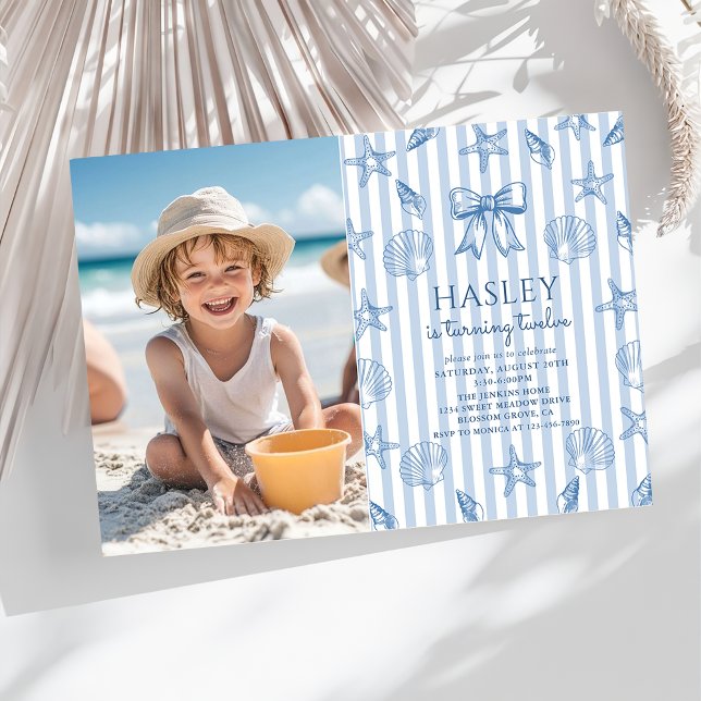 Coquette Seashells Coastal Birthday Photo Invitation (Creator Uploaded)