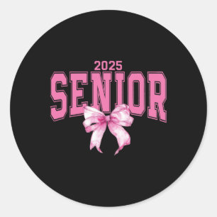 Coquette Senior 2025 Pink Bow Classic Round Sticker
