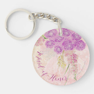 Coquette sheer bow Bouquet Maid-of-Honor button Key Ring