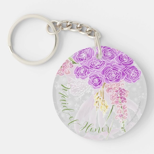 Coquette sheer bow Bouquet Maid-of-Honour button Key Ring (Front)
