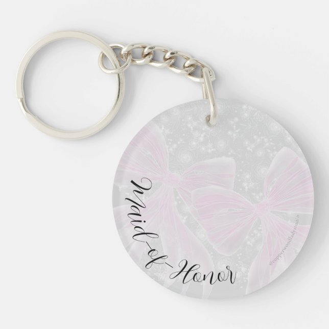 Coquette sheer bows Bouquet Maid-of-Honour button Key Ring (Front)