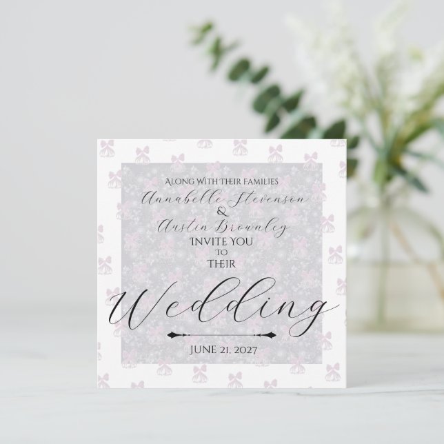Coquette Sheer Pale Pink Bows  Invitation (Standing Front)