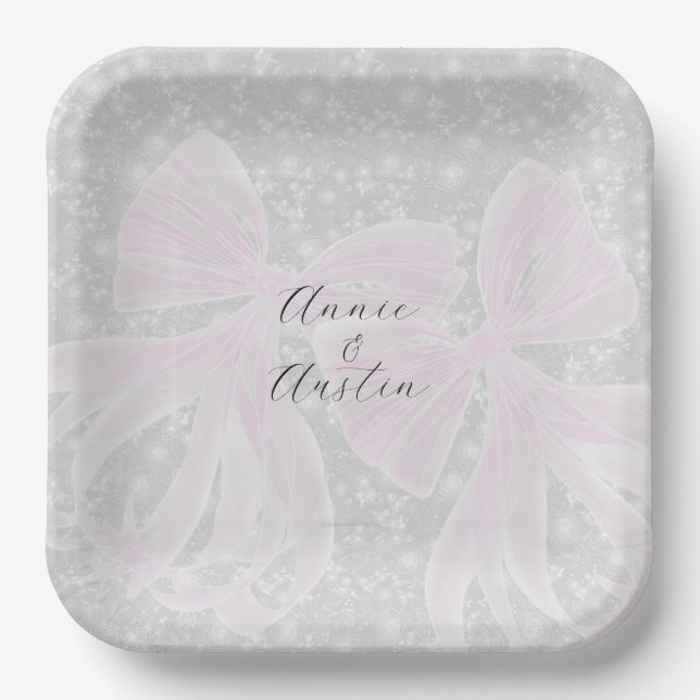  Coquette Sheer Pink bows- Square  Paper Plate (Front)