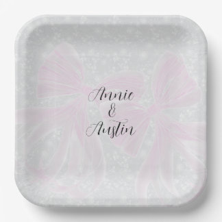 Coquette Sheer Pink bows- Square Paper Plate