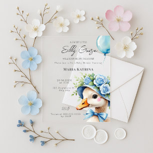 Coquette Silly Goose Blue Bow Boy Baby Shower Acrylic Invitations