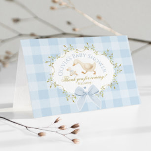 Coquette Silly Goose Blue Gingham Baby Shower Thank You Card