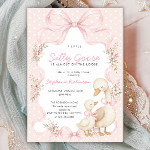 Coquette Silly Goose Pink Bow Dots Baby Shower Invitation