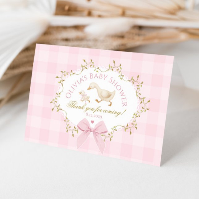 Coquette Silly Goose Pink Gingham Baby Shower Thank You Card (Creator Uploaded)