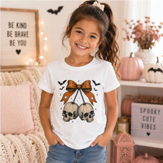 Coquette Skull Bow Halloween Illustration T-Shirt